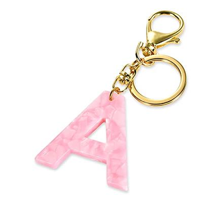 Junyuerly Gold Initial Key Chain Pink Acetate Letter Pendant Key Ring Backpack Accessories for Girls