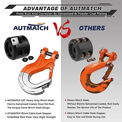 AUTMATCH Winch Hook 3/8 - Grade 70 Forged Steel Clevis Slip Hook with Safety Latch & Winch Cable Hook Stopper, Max 39,600Lbs Work for Winch Rope