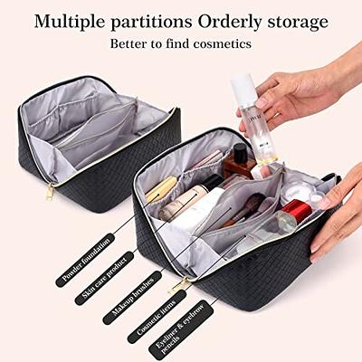 Travel Makeup Bag for Women Large Capacity Cosmetic Bag Waterproof White  Checkered Portable PU Leather Toiletry Bag Organizer Makeup Brushes Storage