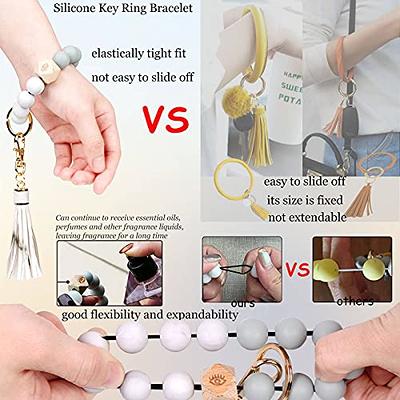 Weixiltc Large Circle Key Ring Leather Tassel Bracelet Holder Keychain Keyring for Women Girl