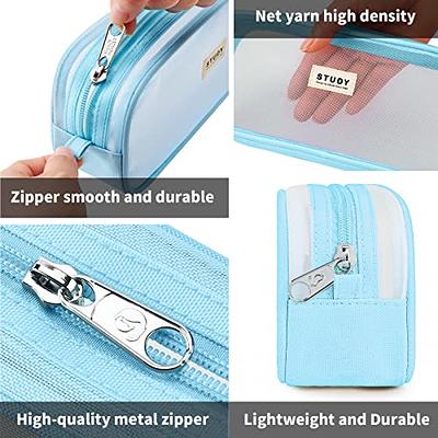 Large Grid Mesh Pencil Case 2 Compartments, Clear Pen Pencil Pouch with  Zipper, Multifunction Transparent Stationery Bag for Student College Office