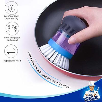 MR.SIGA Dish Brush with Non Slip Handle Built-in Scraper, Scrub