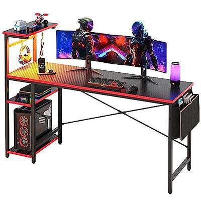 HLDIRECT 47 Inch Gaming Desk with LED Lights Carbon Fibre Surface Gaming  Table Large Computer Desk Ergonomic Home Office Desks Z Shaped PC Gamer