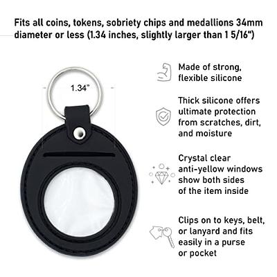 Wisdompro PU Leather Coin Holder Keychain for AA Medallion, Standard Challenge Coin, Recovery Chip - Pink