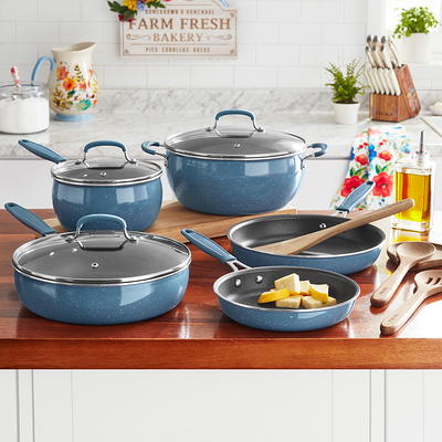 The Pioneer Woman Frontier Speckle 12-Piece Aluminum Cookware Set, Teal