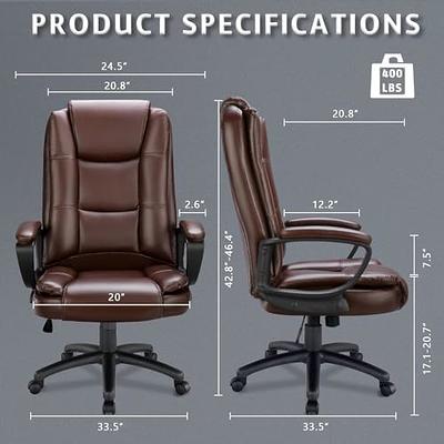 Vinsetto 484lbs Big and Tall Ergonomic Executive Office Chair High Back Adjustable Computer Task Chair Swivel PU Leather - Brown