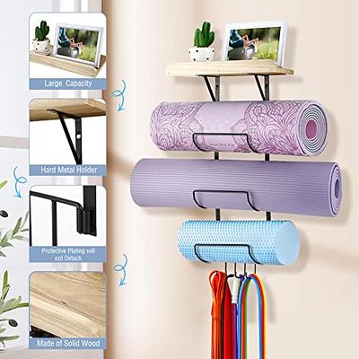 Yoga Mat Holder -Yoga Mat Storage - Yoga Mat Hanger - Home Gym Storage Rack  for Kettlebells Dumbells Foam Roller - Resistance Bands - Booty Bands 