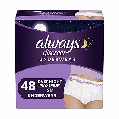 Always Discreet Incontinence & Postpartum Incontinence Underwear for Women,  Small/Medium, Overnight Maximum Protection, Disposable, (16 Count, Pack of  3-48 Count Total) - Yahoo Shopping