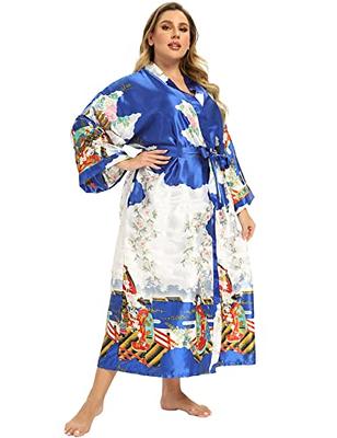 feslieacc Women's Plus Size Long Silk Robes Plus Kimono Robes