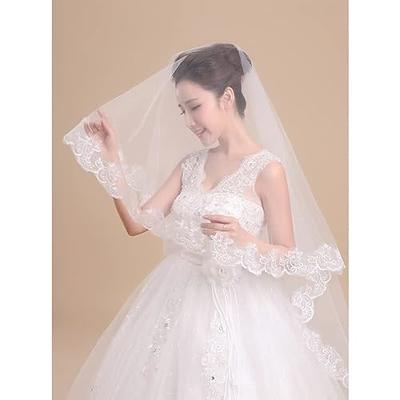 Unsutuo Cathedral Wedding Veil 1 Tier Lace Applique Bridal Veil Long Tulle  Veil with Comb for Women and Bride (Ivory)