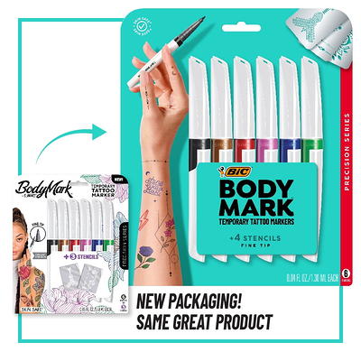 BodyMark Body Art Temporary Tattoo Markers Brush Tip 6 Pack Skin