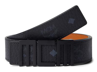 Shop MCM Claus M Reversible Belt in Black Logo Visetos