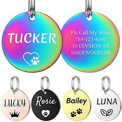 GoTags Stainless Steel Pet ID Tags, Personalized Dog Tags and Cat Tags, up  to 8 Lines of Custom Text, Engraved on Both Sides, in Bone, Round, Heart