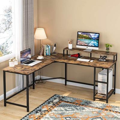 The Stacy II Barnwood Corner Desk, Natural Finish With Three Drawers,  Cabinet, And Modesty Panels