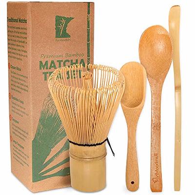 BambooMN Matcha Whisk Starter Set - Chawan Matcha Bowl, Tea Whisk,  Chashaku, Spoon, Matcha Holder, and Bamboo Coaster