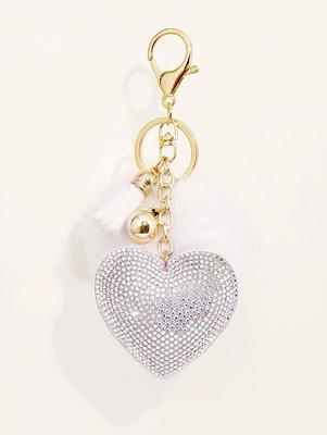 Accessories, Bling Heart Bag Charm Keychain Fob Tassel Red Silver Purse  Fashion Accessories