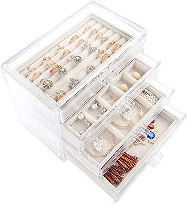 Acrylic Clear Jewelry Organizer Box 3 Drawers, Velvet Jewelry