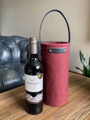 Monogrammed Wine Tote Bag - Leather Wine Carrier Personalized