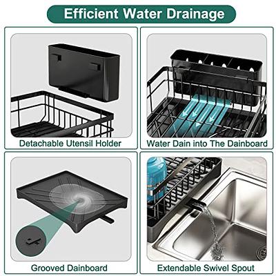 MOUKABAL Dish Drying Rack, Dish Rack,Dish Racks for Kitchen Counter,Dish  Drainer with Removable Utensil Holder,Drainboard and Swivel