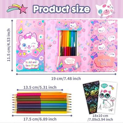 YOYTOO Cat Coloring Pads Kit for Girls, Unicorn Coloring Book with 30  Coloring Pages 10 Rainbow Scratch Papers 16 Colored Pencils for Drawing