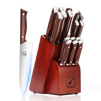 imarku  Knife Set 16-Piece Kitchen Knife Set with Block German Stainless  Steel Knife Sets for Kitchen with Sharpener & 6 Steak Knife Set - Blue 