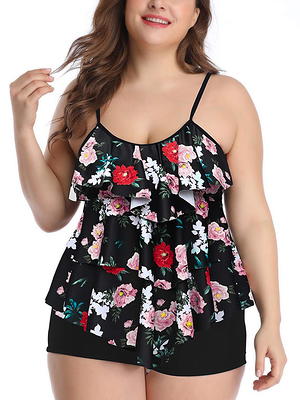 Chama Women's Plus Size One Piece Swimsuits V Neck Tummy Control Bathing  Suits 