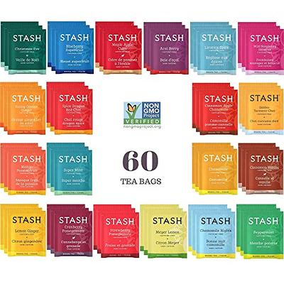 By The Cup Stash Herbal & Decaf Tea Sampler with By The Cup Honey Sticks,  20 Flavor Assortment, 40 Tea Bag