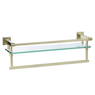 VOLPONE Glass Bathroom Shelf with Towel Bar 15.7in Bathroom Wall Shelves  Rustproof Metal Bathroom Wall Organizer 2-Tier (Black)