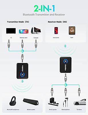 TROND Bluetooth 5.0 Transmitter Receiver, Bluetooth Adapter for TV, 2-in-1  Wireless Audio Transmitter for PC MP3 Gym Airplane, Bluetooth Receiver for