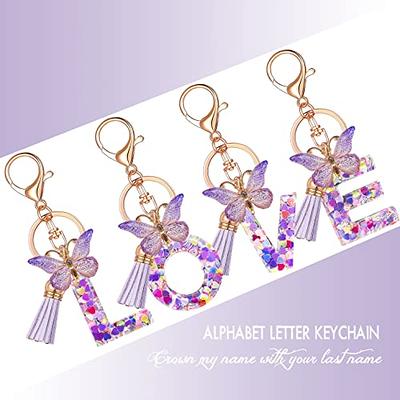 TTYY Initial Letter Keychains for Girls Women Pink Purple Green Cute Butterfly Heart Keychain for Backpack School Bag