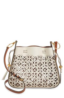 Tory Burch Mini T Monogram Laser-cut Tote in White