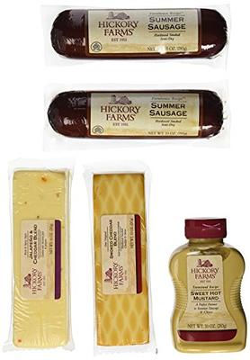  Hickory Farms Hot & Spicy Beef Sampler Gift Box with Added Bon  Bons, 2 Spicy Summer Sausages, Jalepeno Cheddar and Smoked Cheddar Cheeses,  Srirachi Mustard and Sweet Strawberry Bon Bons! 