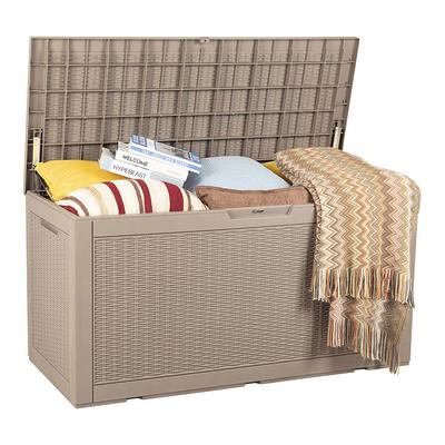 Sunnydaze Lockable Outdoor Small Deck Box with Storage and Side Handles - 32-Gal. - Driftwood