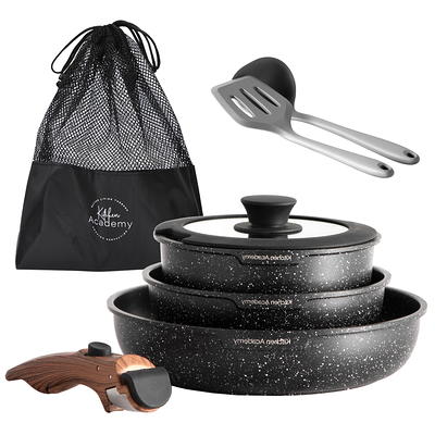 MF Studio 12 Pieces Cookware Set Pots and Pans Non-stick Set Granite Cookware  with Lid, Black 