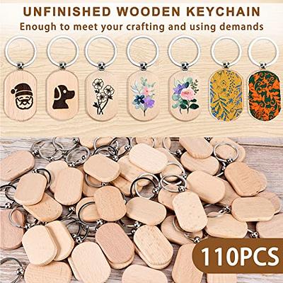 Auihiay 110 Pieces Wood Keychain Blanks, Wood Key Chain Bulk
