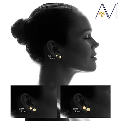 14K Yellow Gold Ball Stud Earrings, Silicone Covered Gold Push Backings (Unisex) 3mm