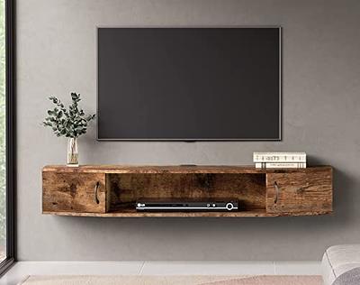 Floating TV Stand Wall Mounted Shelf,Wood Media Console Entertainment Center Under TV, Cabinet Hutch Desk Storage for Living Room,Rustic Brown