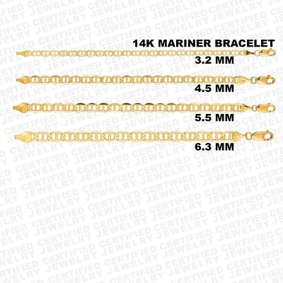 Solid 14K Yellow Gold Mariner Link Chain Flat Mariner Chain 