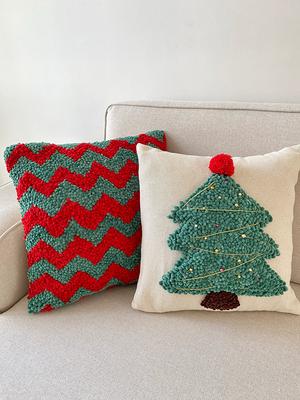 Hand Tufted Christmas Pillow Cover,embroidered Santa Cushion Cover, Winter  Holiday Home Decor Rug,merry Christmas Ornament,noel Gift 