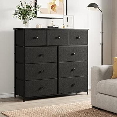 Yintatech 4 Drawers Dresser Shelf Organizer Bedroom Bedside Storage Tower Black Grey