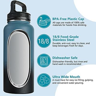 VQRRCKI 32 Oz Insulated Water Bottle with Straw Lid & Wide Mouth Lids,  Stainless Steel Sports Water Bottles, Double Walled Vacuum, Leak Proof,  White