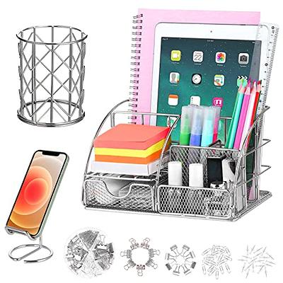 MooManGoo Rose Gold Office Desk Organizers and Accessories with Sliding  Drawer, Pen Holder, Stapler, 6 Compartments +72 Clips Set, Office Supplies  Mesh Desktop File Organizer for Women Home School - Yahoo Shopping