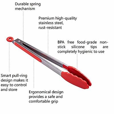 Stainless Steel Kitchen Tongs Set of 2-9 Inch, Locking Metal Food