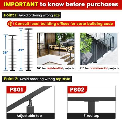 Cable Railing Post 42 in. x 0.98 in. x 1.97 in. Stair Railing Kit without  Hole Deck Railing w/ Mount Bracket for Balcony