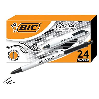 BIC Clic Stic Black Retractable Ballpoint Pens, Medium Point (1.0mm),  24-Count Pack, Round Barrel Design for Comfortable Writing - Yahoo Shopping