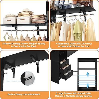 Aheaplus Clothing Rack Heavy Duty Closet Organizer for Hanging Clothes,  Large Wall Mounted Garment Rack Clothes Rack with 6-Drawers for Wardrobe