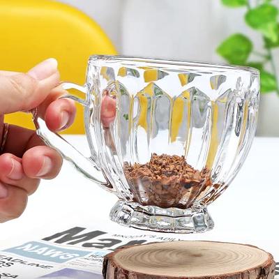 6pcs Glass Coffee Mugs Featuring Clear Body & Colorful Handle For