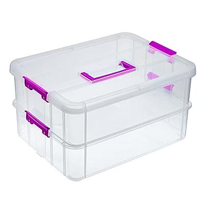 Sterilite Stack and Carry 3 Layer Handle Box and Tray, Plastic Small  Storage Container with Latch Lid, Organize Crafts, Clear with Blue Tray,  12-Pack