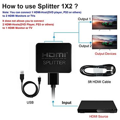 HDMI Cable - HDMI Splitter 1 in 2 Out/HDMI Splitter Adapter Cable HDMI Male  to Dual HDMI Female 1 to 2 Way, Support Two TVs at The Same Time, Signal  One in,Two