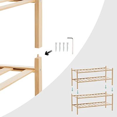 Bamboo Shoe Rack 2 Tier Stackable Shoe Shelf Free Standing Small